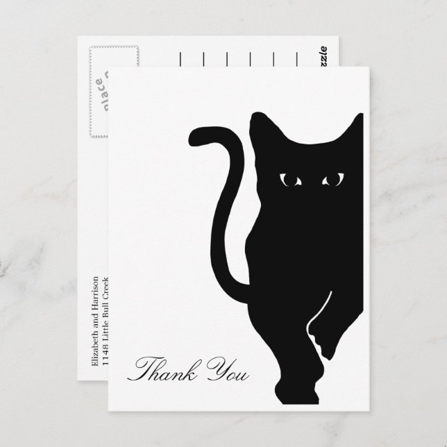 Cartão Postal Casamento de Gato Negro Moderno Obrigado (Frente/Verso)