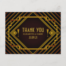 Cartão Postal Casamento de Gatsby Dourado de 2020 Obrigado