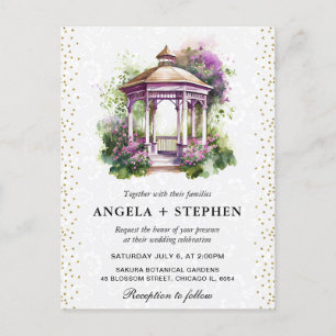 Cartão Postal Casamento de Gazebo de Jardim de Primavera em Aqua