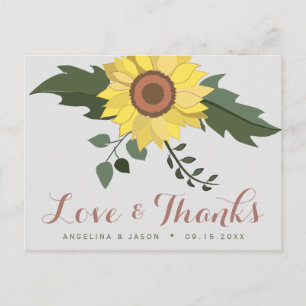 Cartão Postal Casamento de Girassol Obrigado