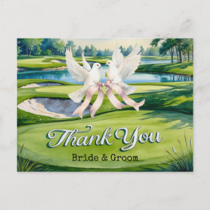 Cartão Postal Casamento de golfe no curso de golfe aquarela