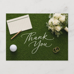 Cartão Postal Casamento de Golfe Obrigado Escrito à Mão Grama Ve