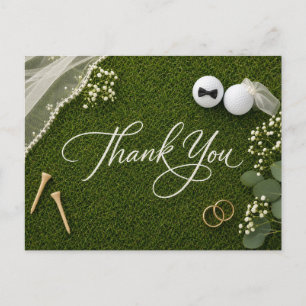 Cartão Postal Casamento de Golfe Obrigado Escrito à Mão Grama Ve
