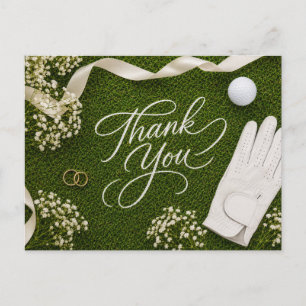 Cartão Postal Casamento de Golfe Obrigado Escrito à Mão Grama Ve