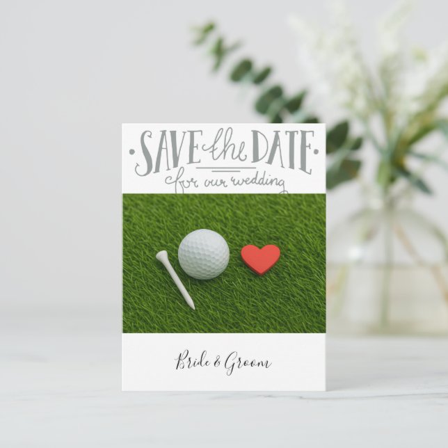 Cartão Postal Casamento de golfe Salve a data (Em pé/Frente)