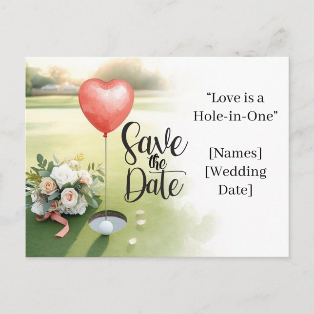 Cartão Postal Casamento de Golfe Salve a Data Curso de Golfe Ele (Frente)