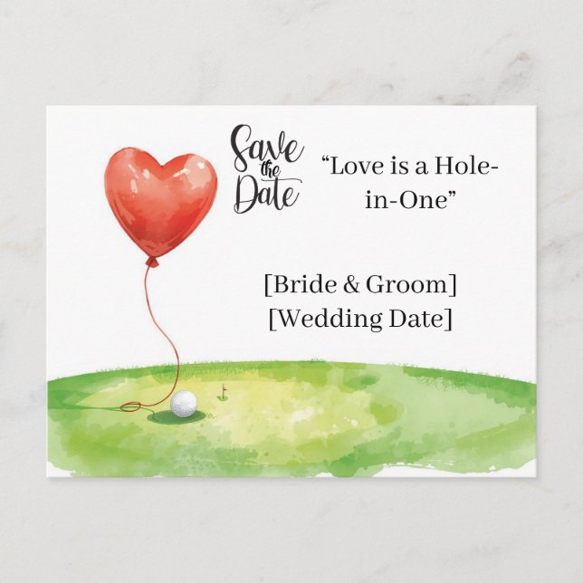 Cartão Postal Casamento de Golfe Salve a Data Curso de Golfe Ele (Frente)