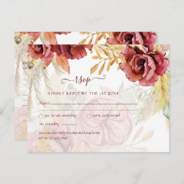 Cartão Postal Casamento de Grass Rosa Pampas Burgundy BOHO