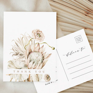 Cartão Postal Casamento de Grass Wild Boho Protea Pampas Obrigad