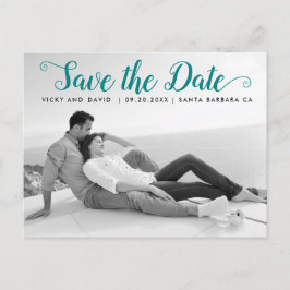 Cartão Postal Casamento de guião moderno Salve a foto de Data