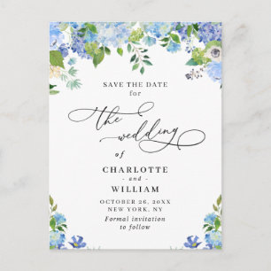 Cartão Postal Casamento de Hydrangea Azul Elegante QR Salvar a D