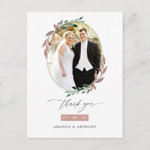 Cartão Postal Casamento de Inverno Folhagem Rústica Foto Agradec