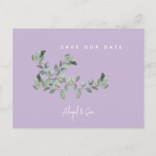 Cartão Postal Casamento de lavanda e Folhagem Salvar a Data