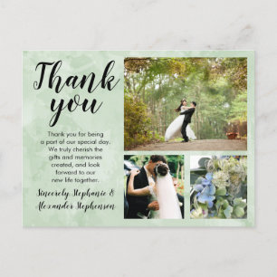 Cartão Postal Casamento De Leaf Green Watercolor Obrigado 3 Foto