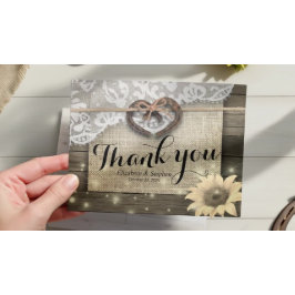 Cartão Postal Casamento de Madeira em Sunflower Country Obrigado