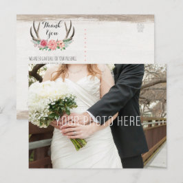 Cartão Postal Casamento De Madeira Rustic, Floral Antlers Obriga