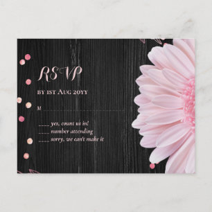 Cartão Postal Casamento de margarida rosa-rosa-preto moderno