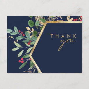 Cartão Postal Casamento de Marinho Verde Moderno de Natal Obriga