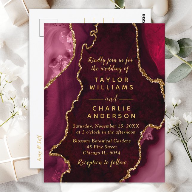 Cartão Postal Casamento de mármore vermelho e Dourado (Criador carregado)