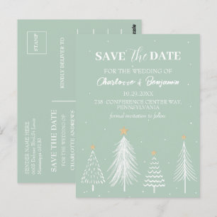 Cartão Postal Casamento de Natal de Inverno em Verde Salva a Dat