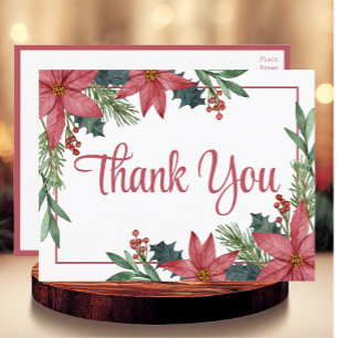 Cartão Postal Casamento de Natal Vermelho da Poinsettia Obrigado