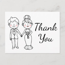 Cartão Postal Casamento de Noiva de Cartoon Whimsical Obrigado