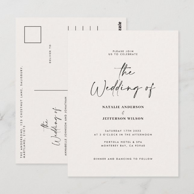 Cartão Postal Casamento de orçamento manuscrito moderno (Frente/Verso)