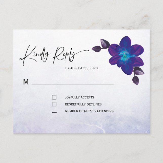 Cartão Postal Casamento de Orquídea Azul Turquesa Roxa (Frente)