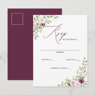 Cartão Postal Casamento de Outono e Inverno Floral Ameixa Elegan