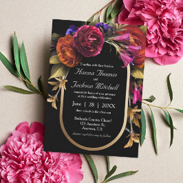 Cartão Postal Casamento De Outono Elegante Preto-Escuro