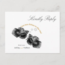 Cartão Postal Casamento de Peixes Dourados Elegante Preto