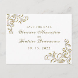 Cartão Postal Casamento de pergaminho de ouro legante Salvar a D