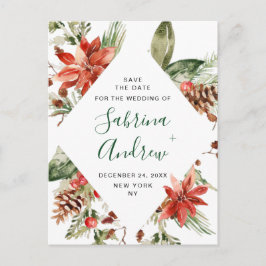 Cartão Postal Casamento de Pine da Elegante Poinsettia Vermelha 