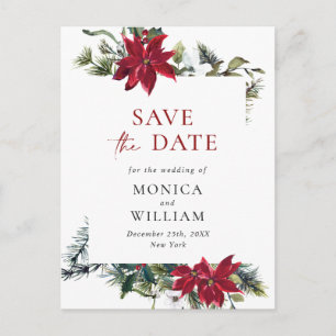 Cartão Postal Casamento de Pine da Elegante Poinsettia Vermelha