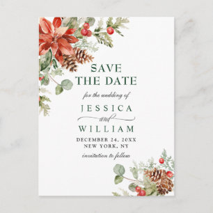 Cartão Postal Casamento de Pine Vermelho Elegante Salva a Data