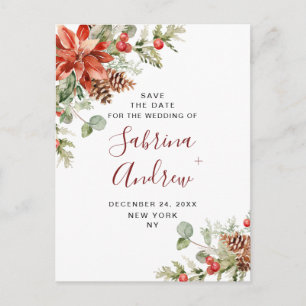 Cartão Postal Casamento de Pine Vermelho Elegante Salva a Data