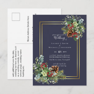 Cartão Postal Casamento de Pinus de Berries Vermelhos de inverno