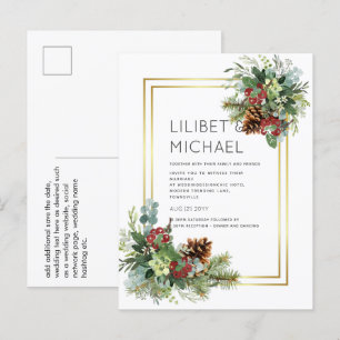 Cartão Postal Casamento de Pinus de Berries Vermelhos de inverno