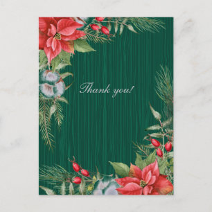 Cartão Postal Casamento de Poinsettia Verde de Natal