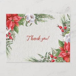 Cartão Postal Casamento de Poinsettia Vermelha com Folhas Verdes