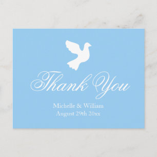 Cartão Postal Casamento de pomba branca e azul claro obrigado ca