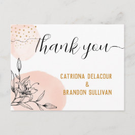 Cartão Postal Casamento de pontos Dourados com Flor Rosa e Preto