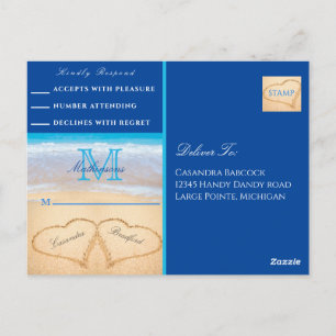 Cartão Postal Casamento de Praia 2 Corações Areia Azul Escuro RS
