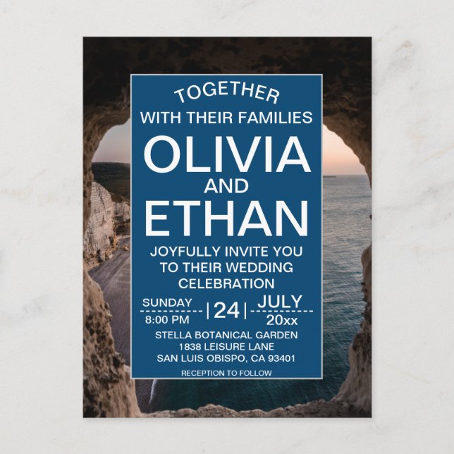 Cartão Postal Casamento de Praia de Verão Costeiro Elegante (Frente)