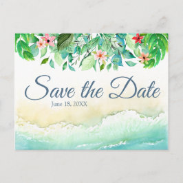 Cartão Postal Casamento de praia tropical Watercolor Salvar a Da