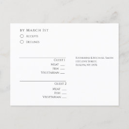 Cartão Postal Casamento de RSVP Preto e Branco Moderno