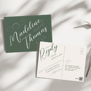 Cartão Postal Casamento de RSVP Verde de Moisés Escuro Elegante