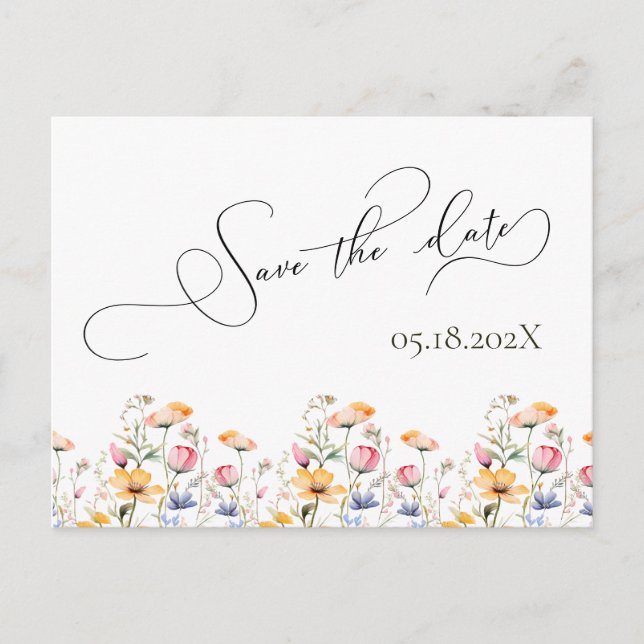 Cartão Postal Casamento de Salvar a Data de Aquarela do Prado de (Frente)