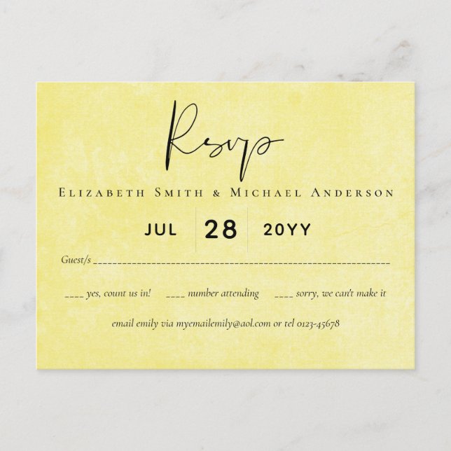 Cartão Postal Casamento de Script Amarelo - Laranja - BUDGET (Frente)