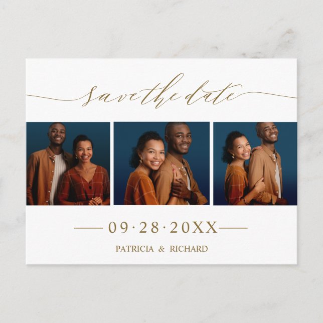 Cartão Postal Casamento De Script Chic Salva A Colagem De Foto D (Frente)